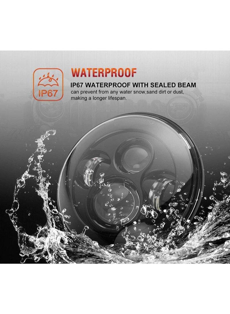 7 Inch 60W LED Headlight – Halo Angel Eye, White & Amber Light, Round Harley Style Headlamp for Motorcycle & Car Modification - Image 3